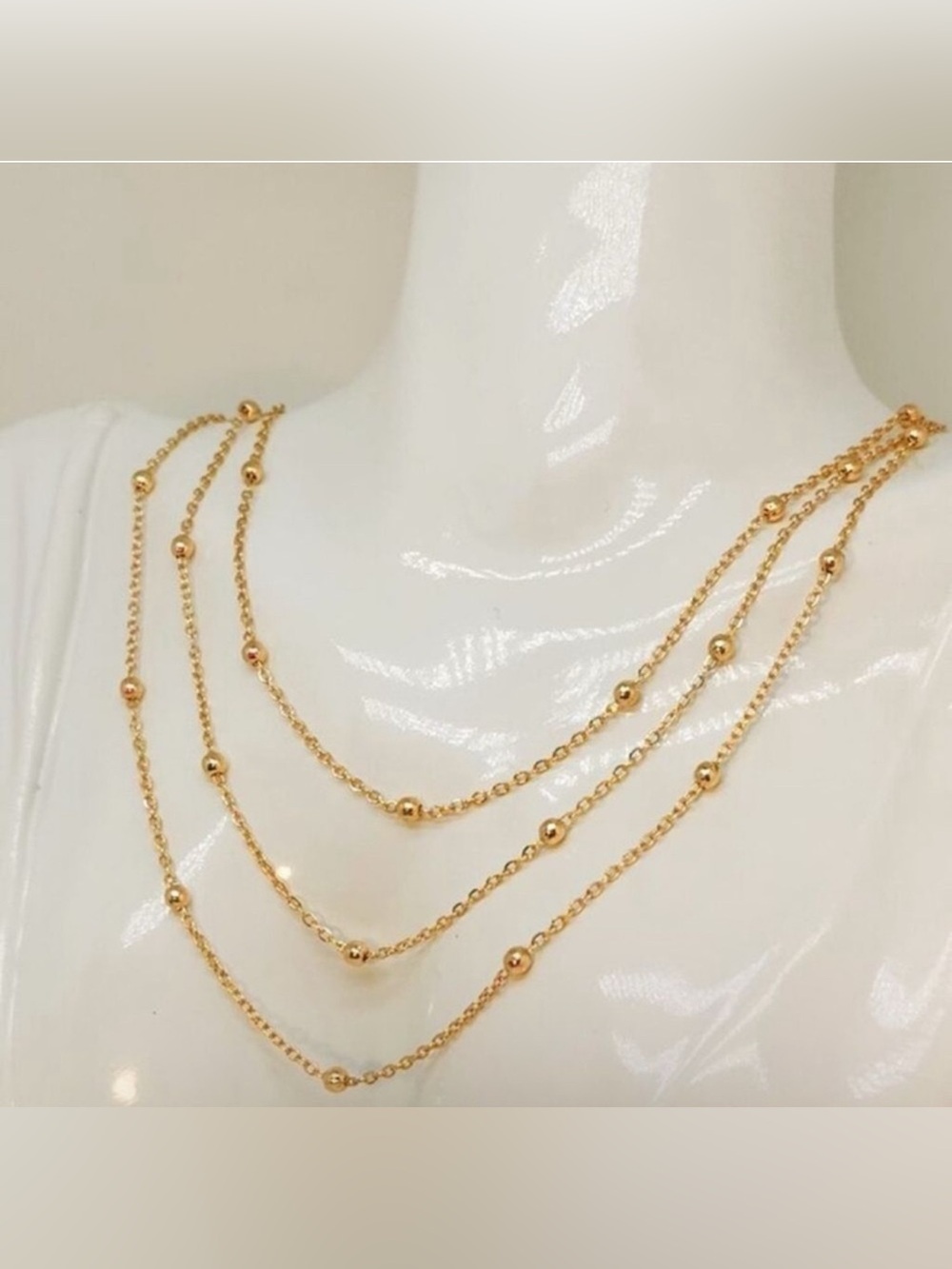 Gold Plated Stainless Steel Beaded Layered Necklace